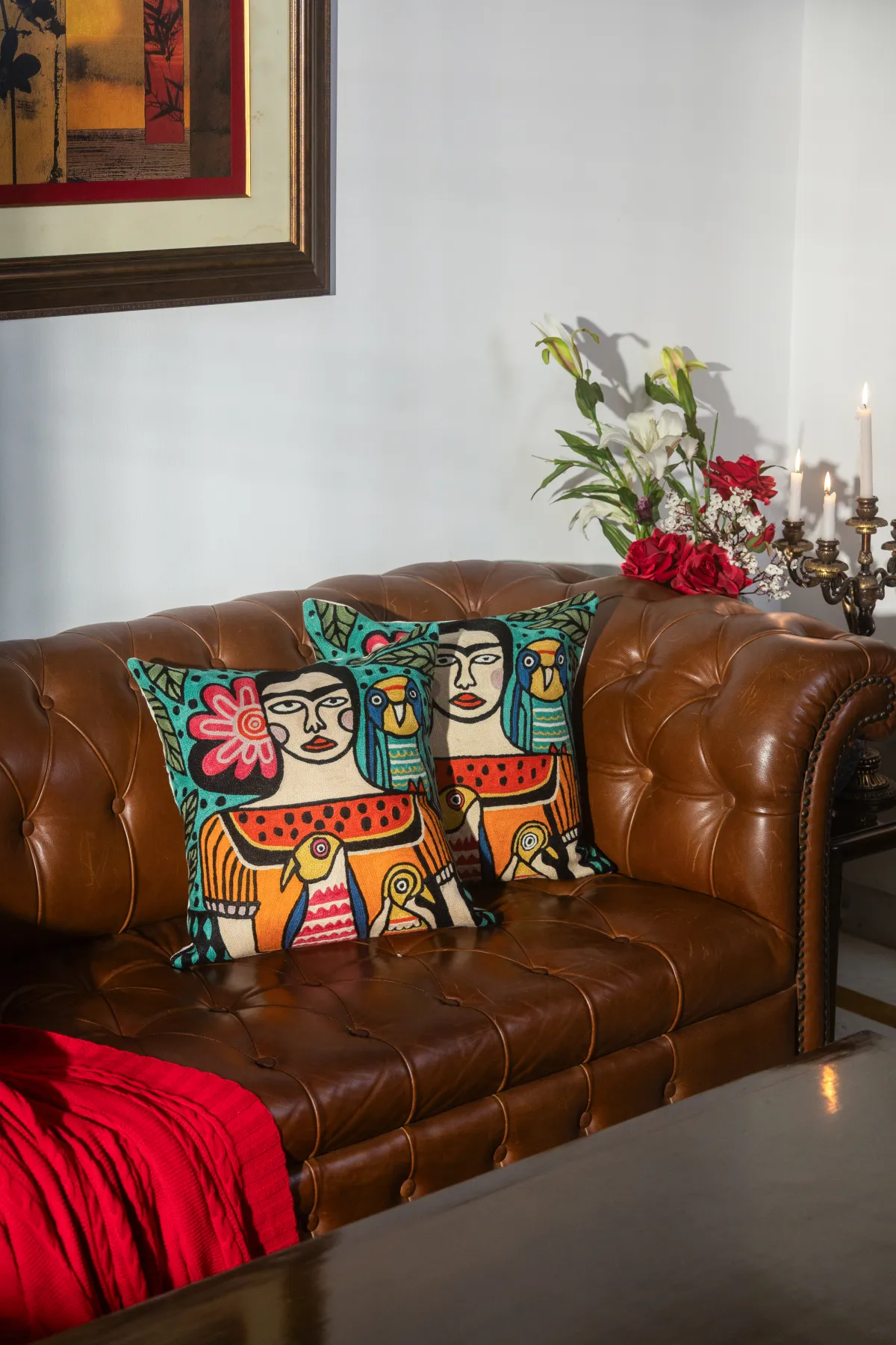 Frida Kahlo Crewel cushion cover/ Bohemian Muse - Image 2