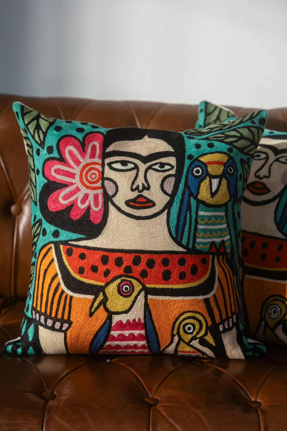 Frida Kahlo Crewel cushion cover/ Bohemian Muse