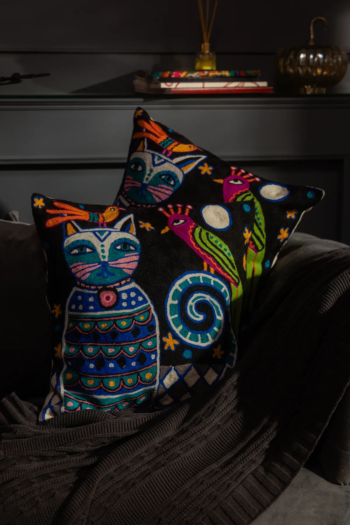 Midnight Fable Cat Cushion Cover