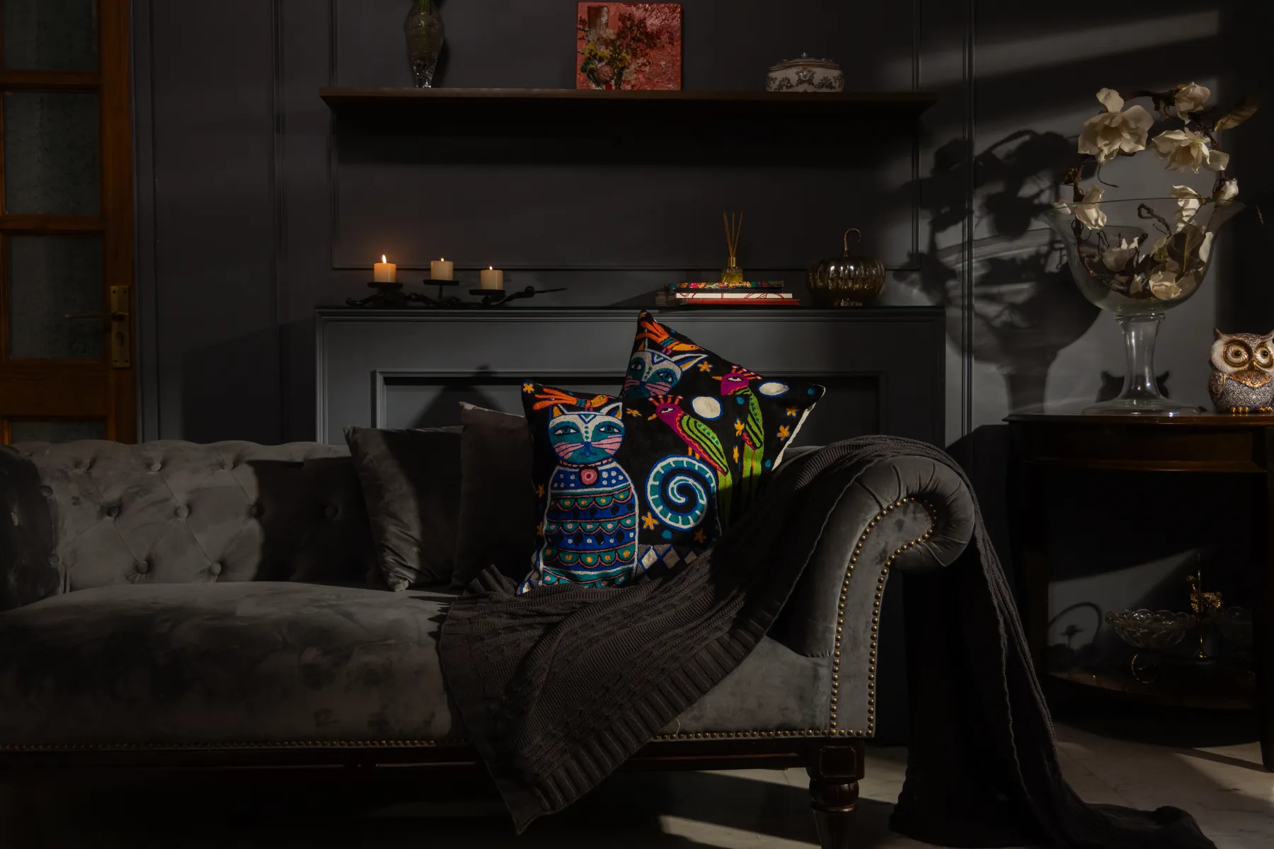 Midnight Fable Cat Cushion Cover - Image 2