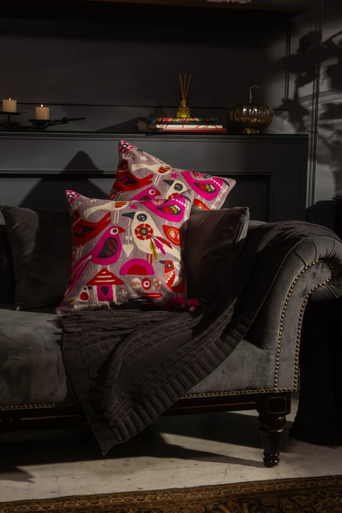 Bohemian Birdsong Crewel Cushion Cover - Image 2