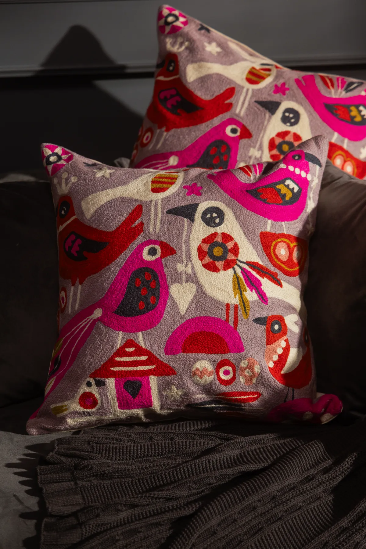 Bohemian Birdsong Crewel Cushion Cover
