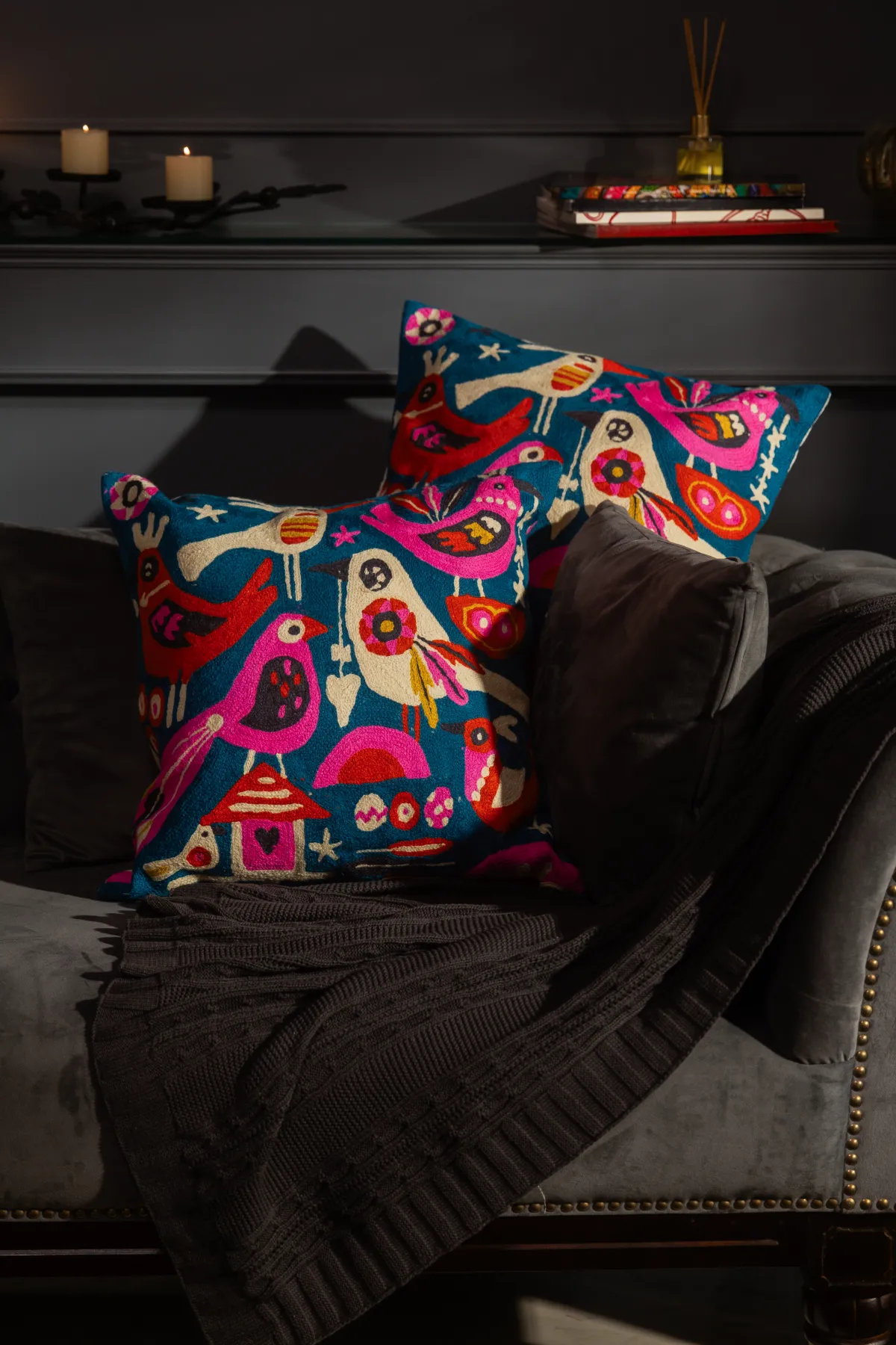 Bohemian Birdsong Crewel Cushion Cover II - Image 2