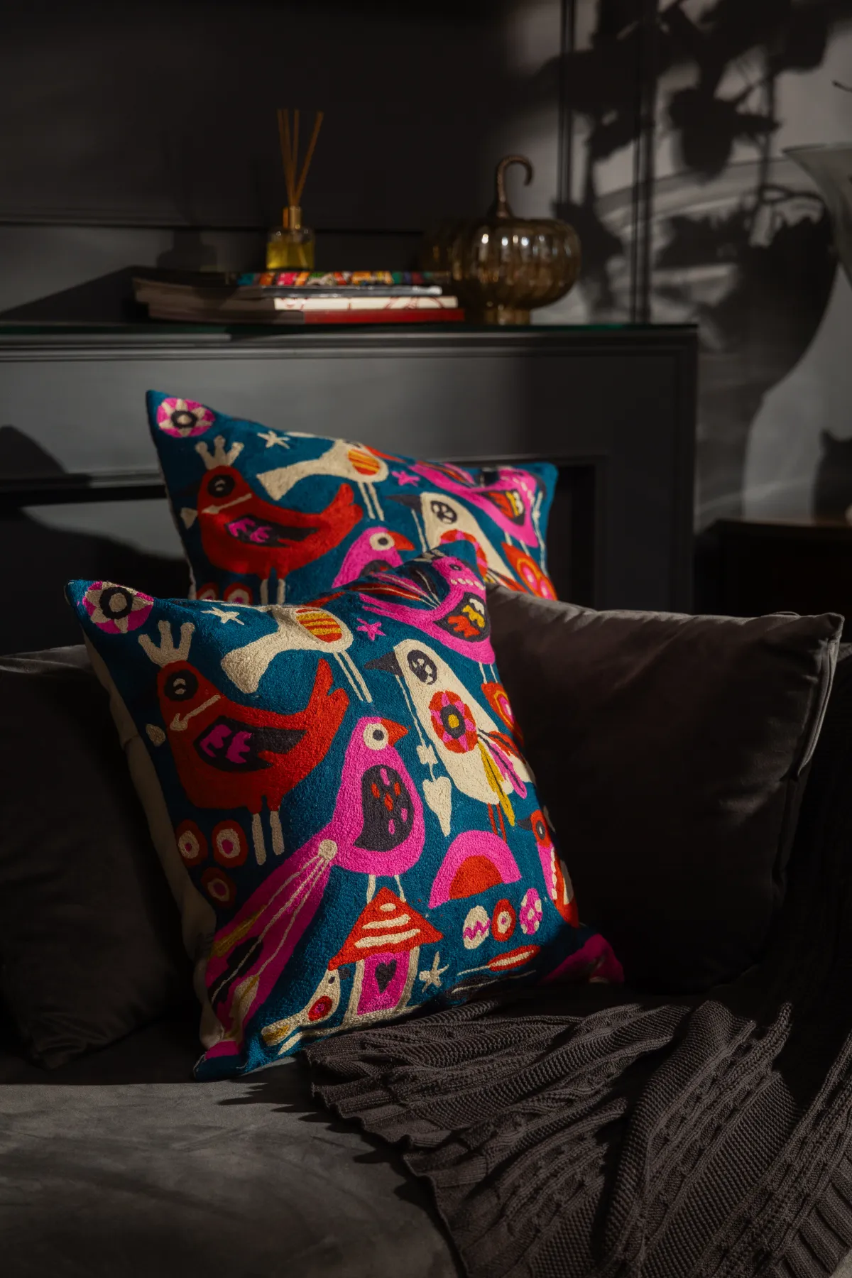 Bohemian Birdsong Crewel Cushion Cover II